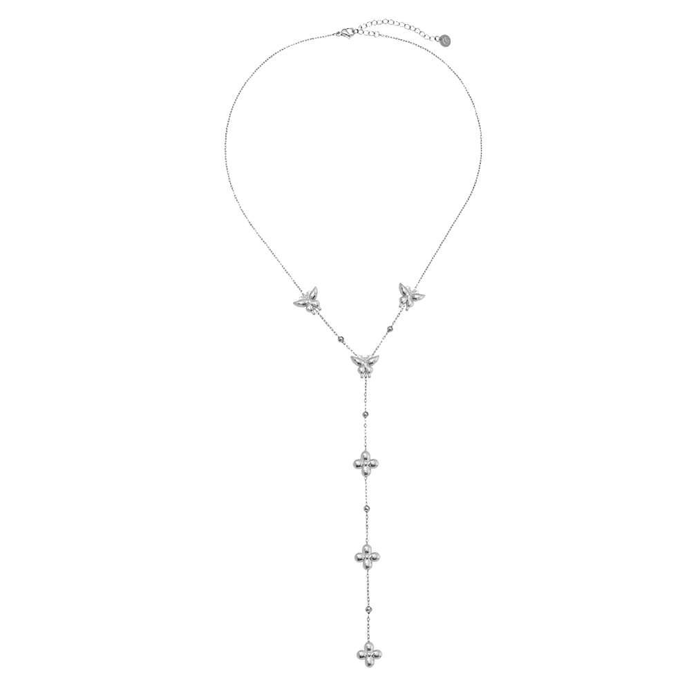 Edelstahl Halskette 41cm Y-Kette mit Schmetterling und Blumen