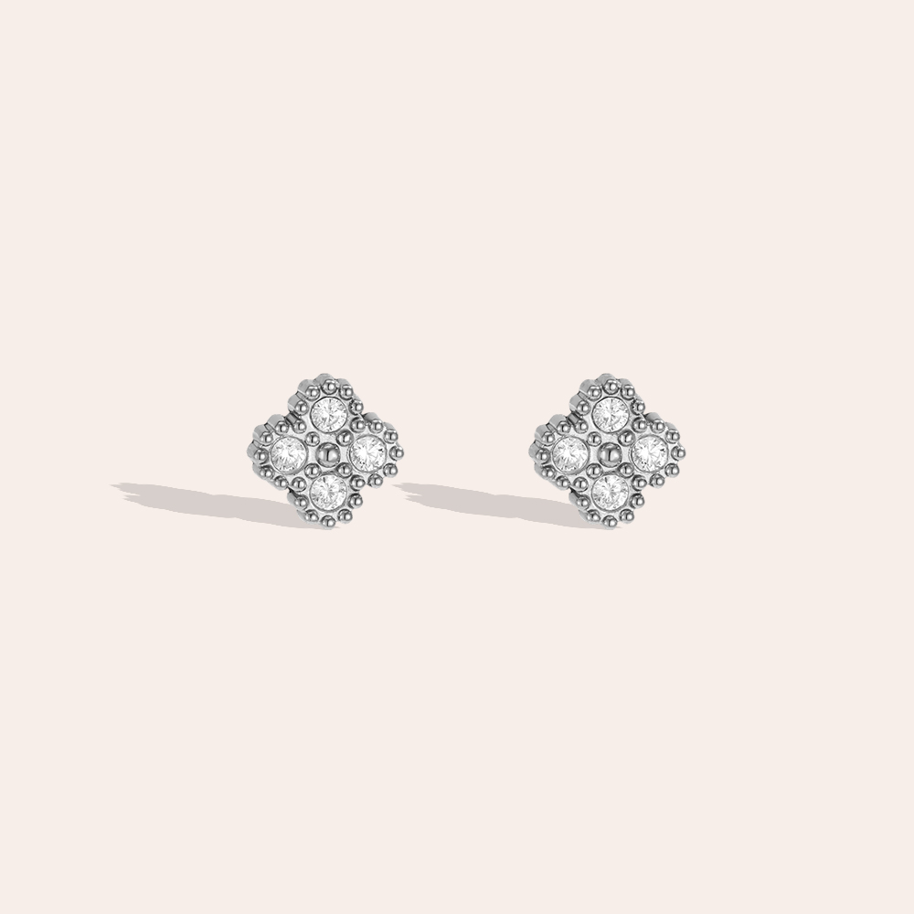 Edelstahl Ohrringe 8mm Feiner Zirkonia Kleeblatt  