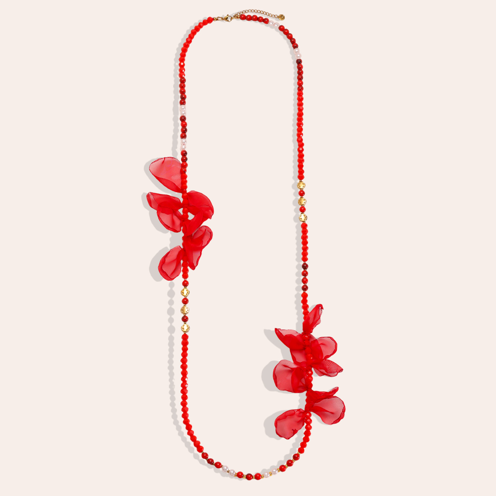 Edelstahl Halskette 90cm Kristallkette mit Blütenblättern