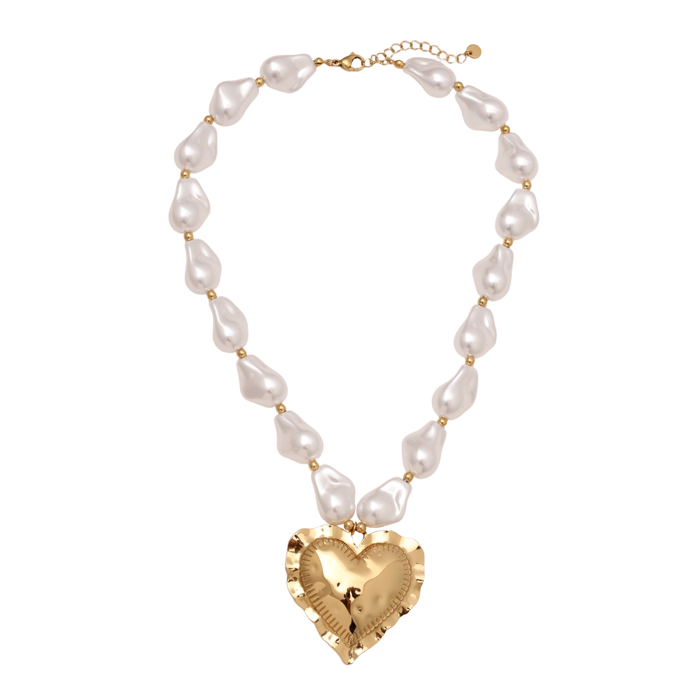 Edelstahl Halskette 40cm Great Heart In Pearl Chain