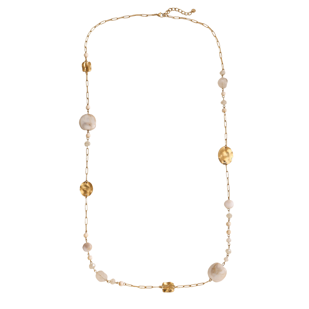 Edelstahl Halskette 101cm Kristallplättchen und goldenes Plättchen