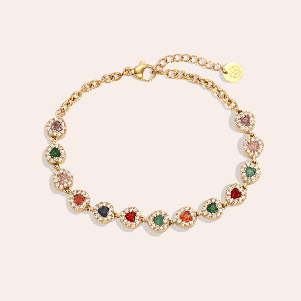 Edelstahl Armband 17cm bunte Herz funkelnde Zirkonia   