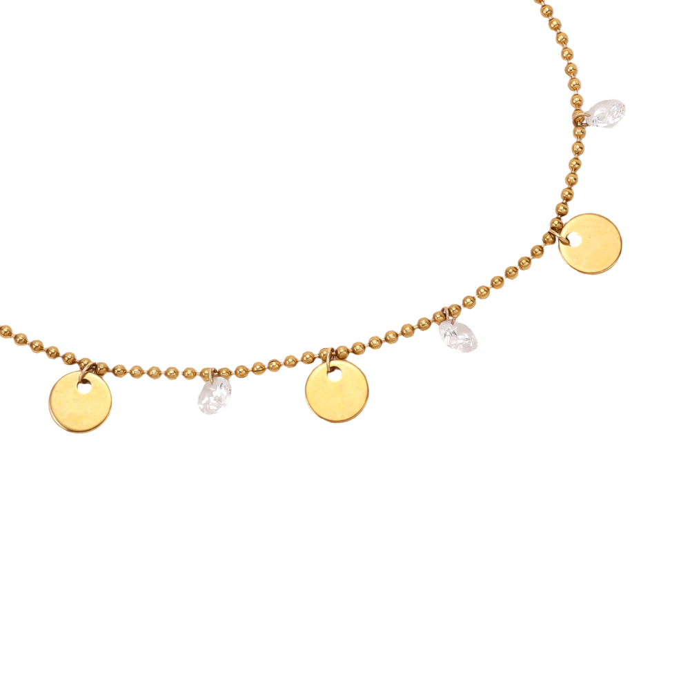 Edelstahl Armband 16cm Goldfarbene Plättchen und Zirkonia  