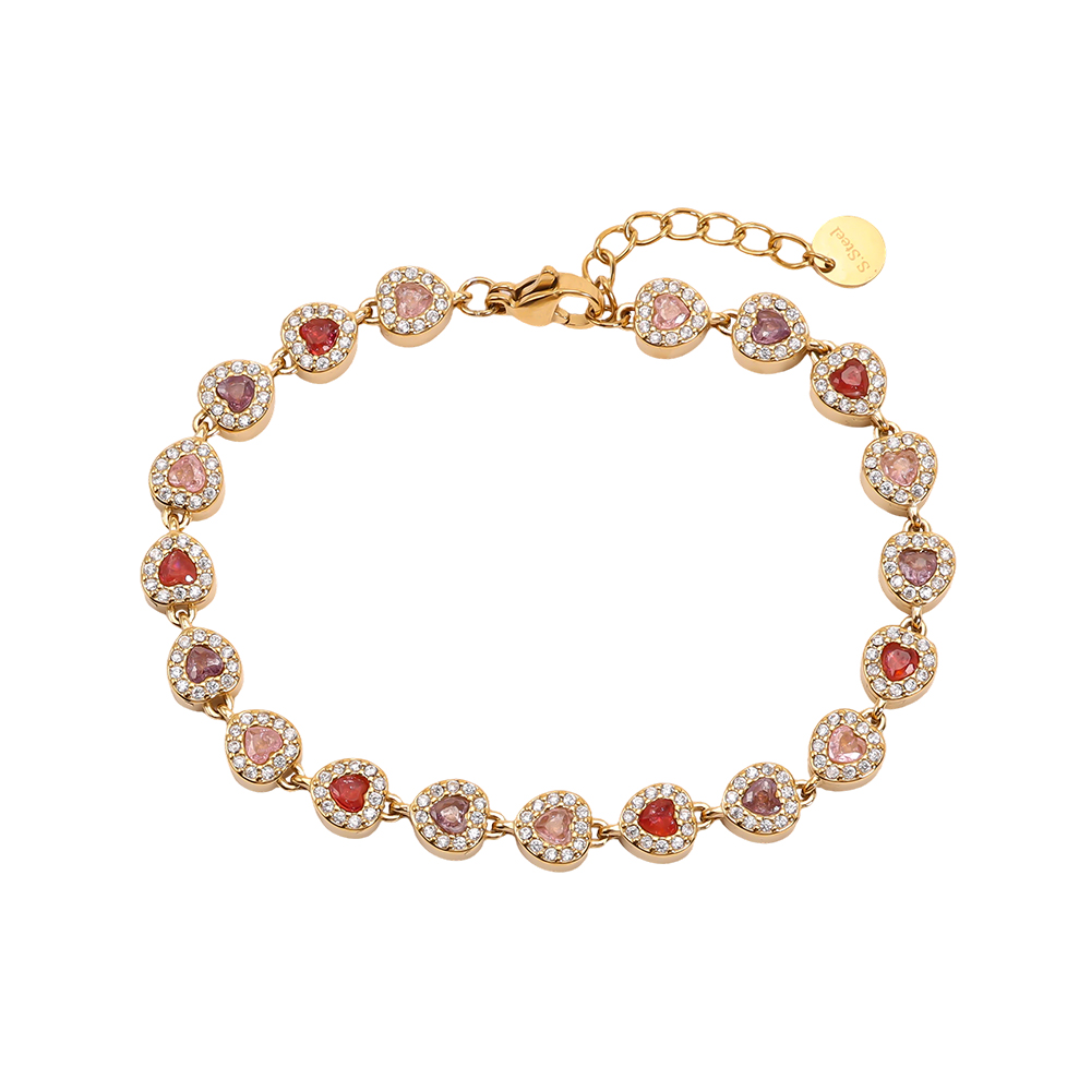 Edelstahl Armband 17cm Rosatöne Herz funkelnde Zirkonia     