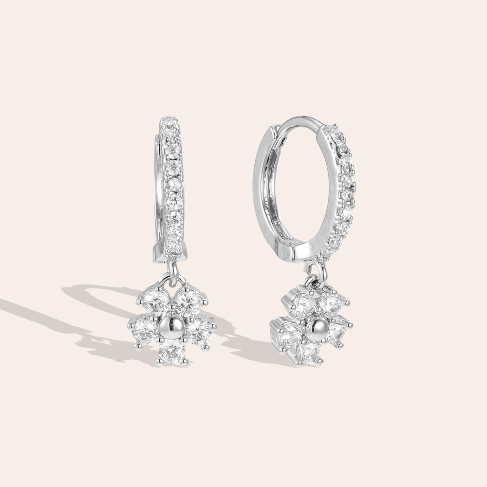 Vergoldete Ohrringe 20mm Zirkonia Blume    
