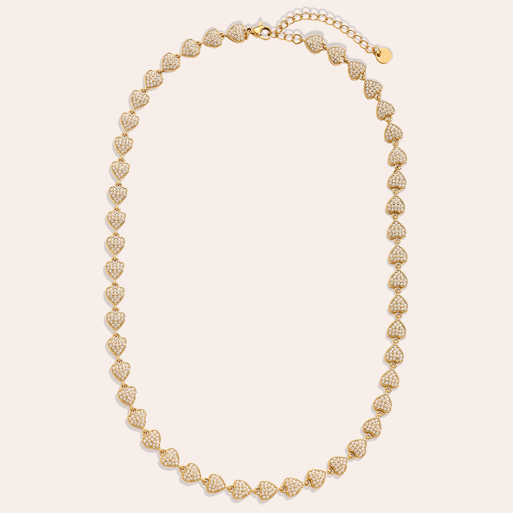 Edelstahl Halskette 43cm Diamond Hearts Chain