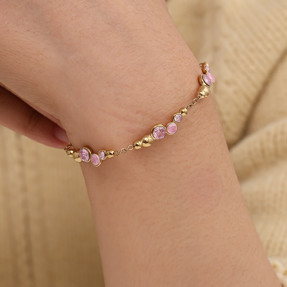 Edelstahl Armkette 17cm Pro Pink Round Diamond