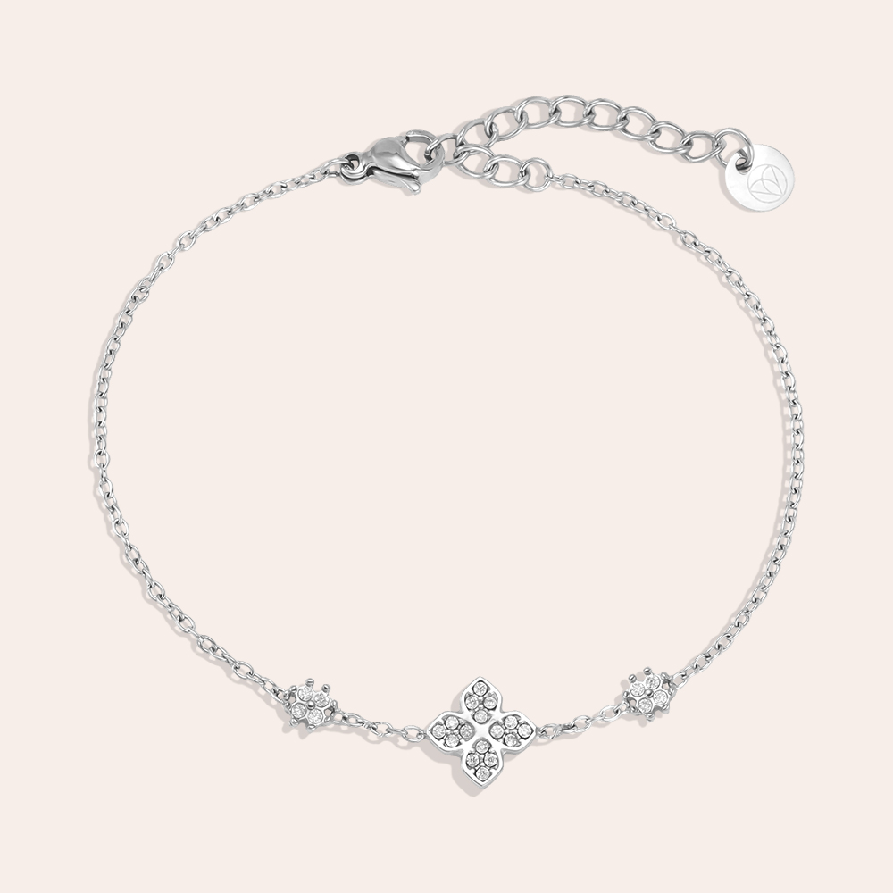 Edelstahl Armband 17cm Strass Kleeblatt 