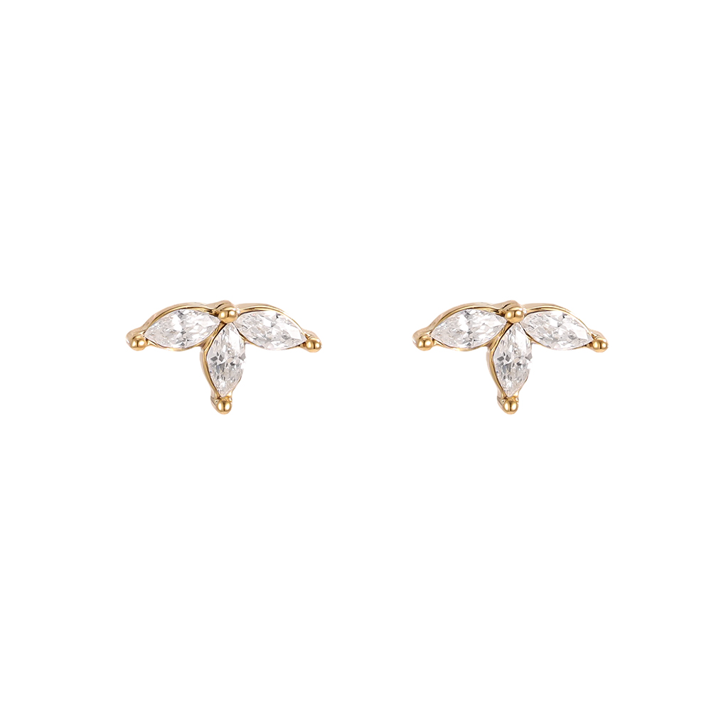 Edelstahl Ohrringe 8mm Zirkonia Blatt