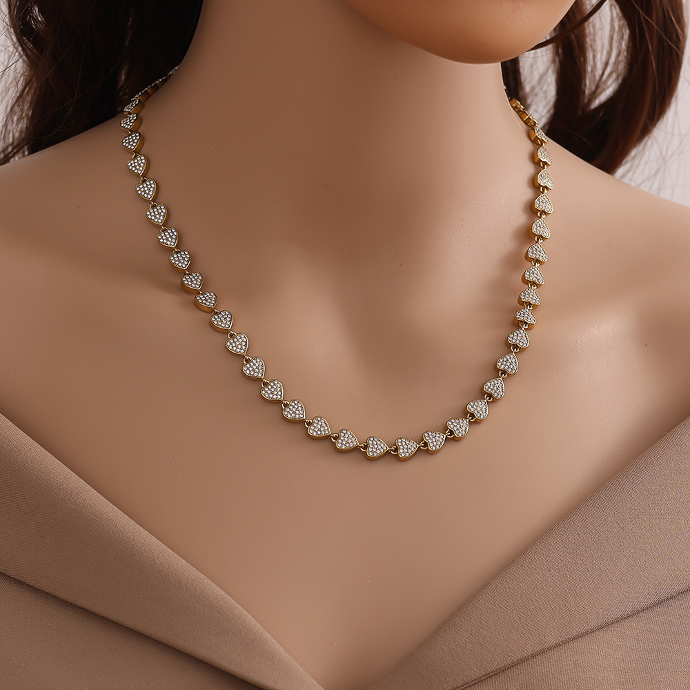 Edelstahl Halskette 43cm Diamond Hearts Chain