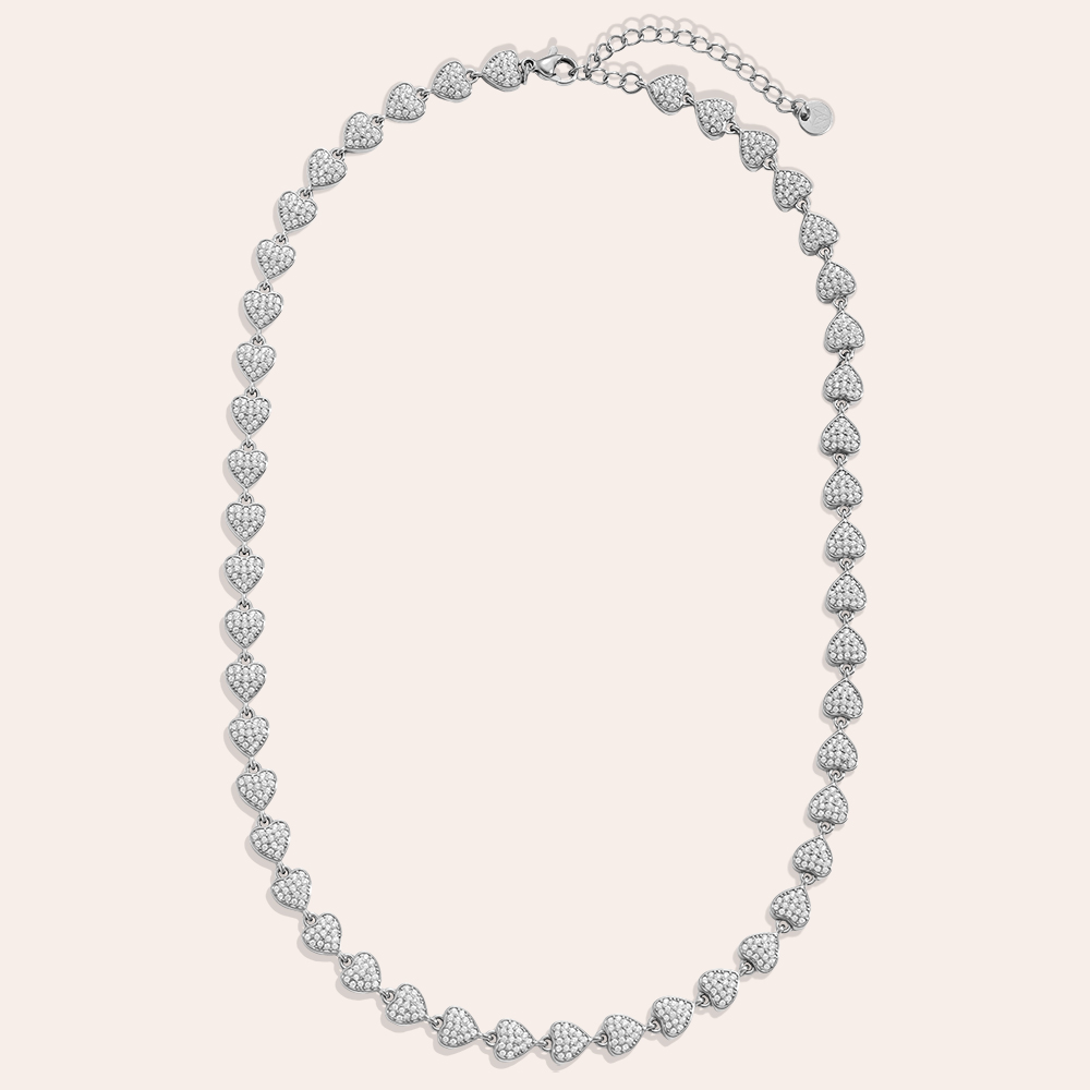 Edelstahl Halskette 43cm Diamond Hearts Chain