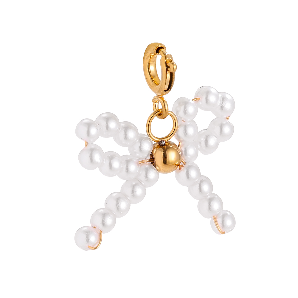 Edelstahl Pendant 2cm Spring Clasp Pearl Bowtie