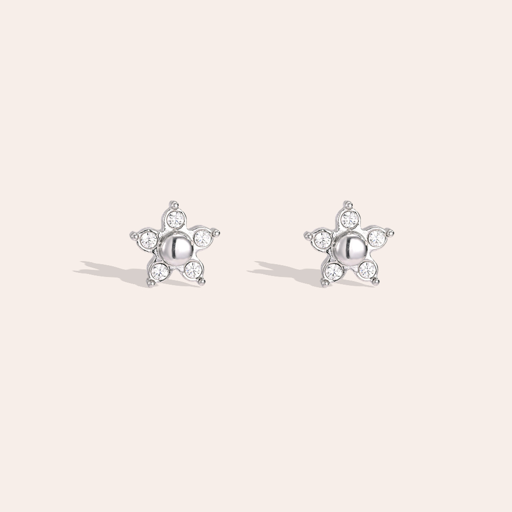 Edelstahl Ohrringe 6mm Zirkonia Blume