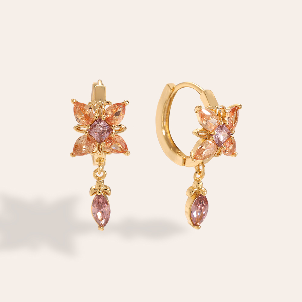 Vergoldete Ohrringe Sparkling Diamond Flower With Drop Eye