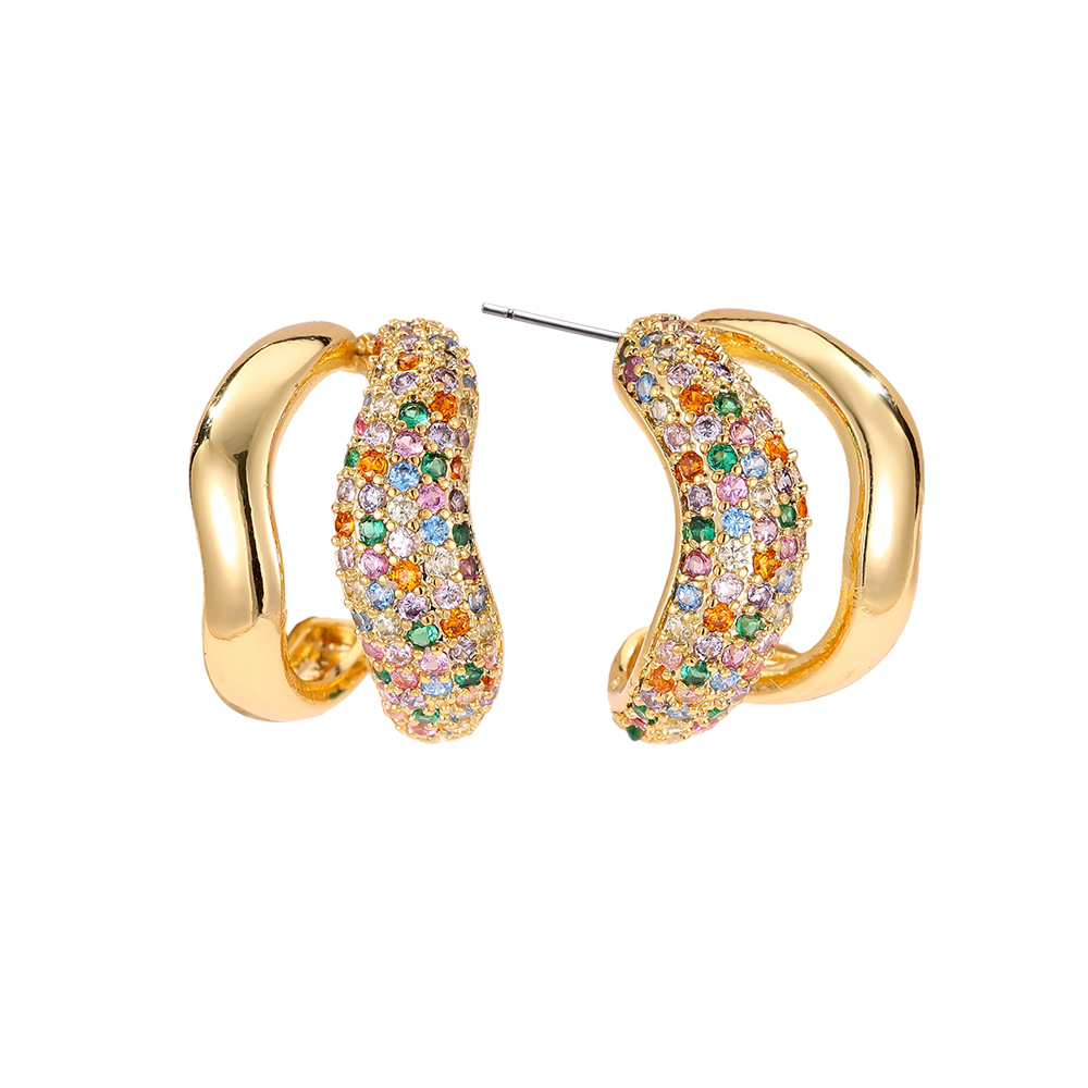 Vergoldete Ohrringe 18mm Zirkonia zweilagige Soft Wave