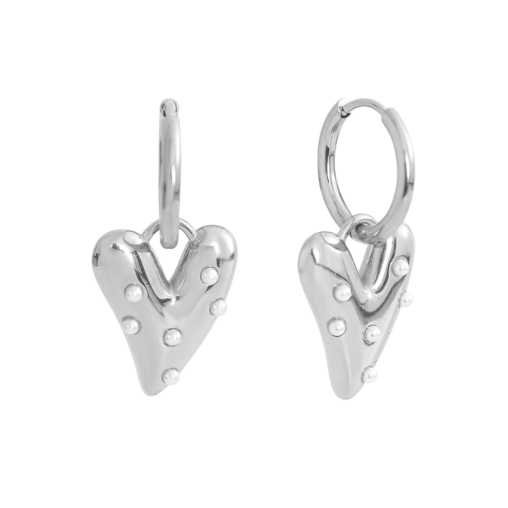 Edelstahl Ohrringe 3cm Herz mit kleinen Perlen