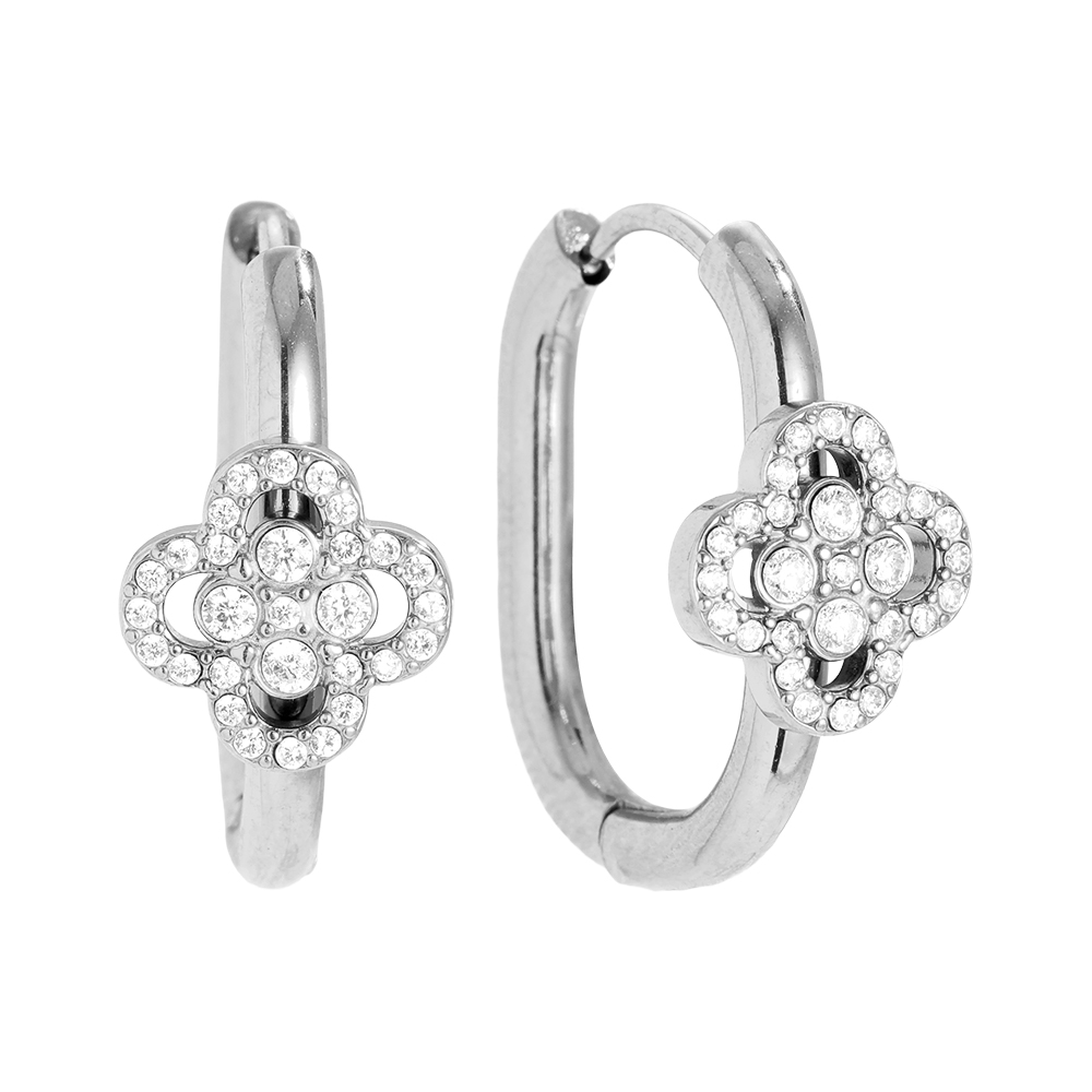 Edelstahl Ohrringe 2cm Diamond Lucky Flower In Hoop