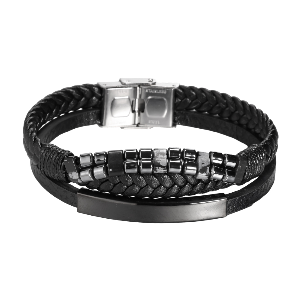  Edelstahl Armband PU Mehrschichtiges Geflecht