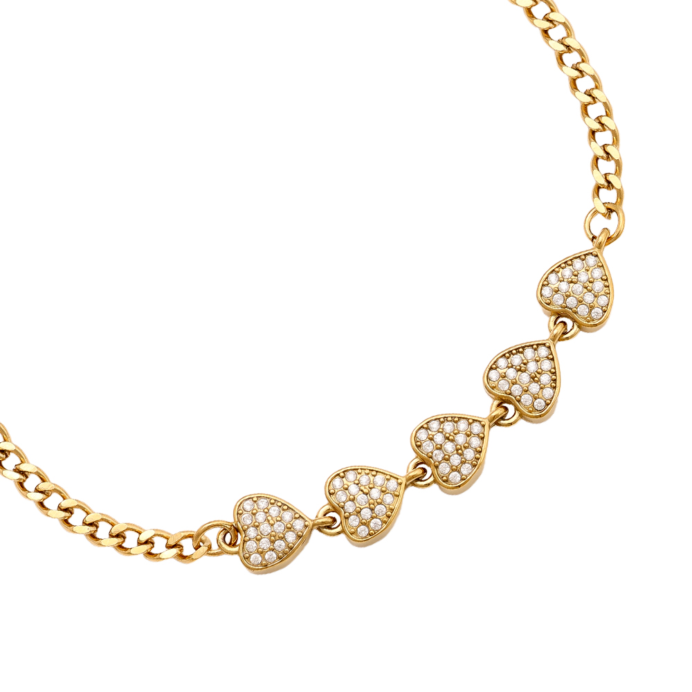Edelstahl Armband 16cm 5 Zirkonia Herzen