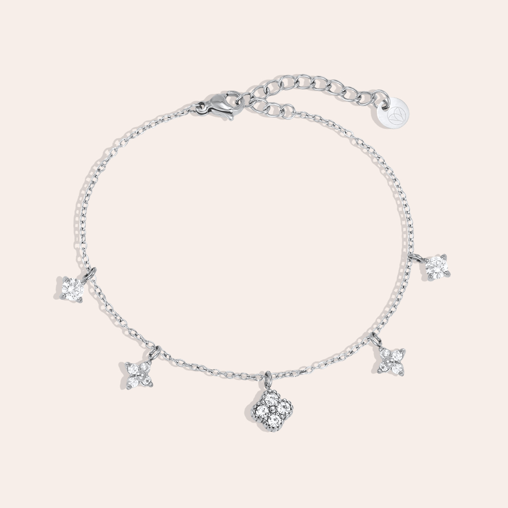 Edelstahl Armband 17cm verschiedene Zirkonia Kleeblatt 