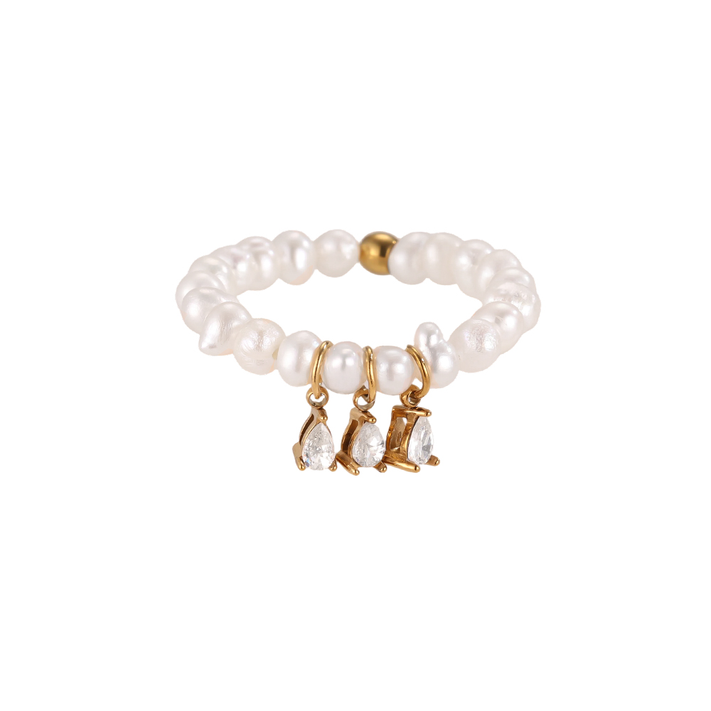 Edelstahl Ring Verstellbarer Elastic Perlen und kleine Zirkonia