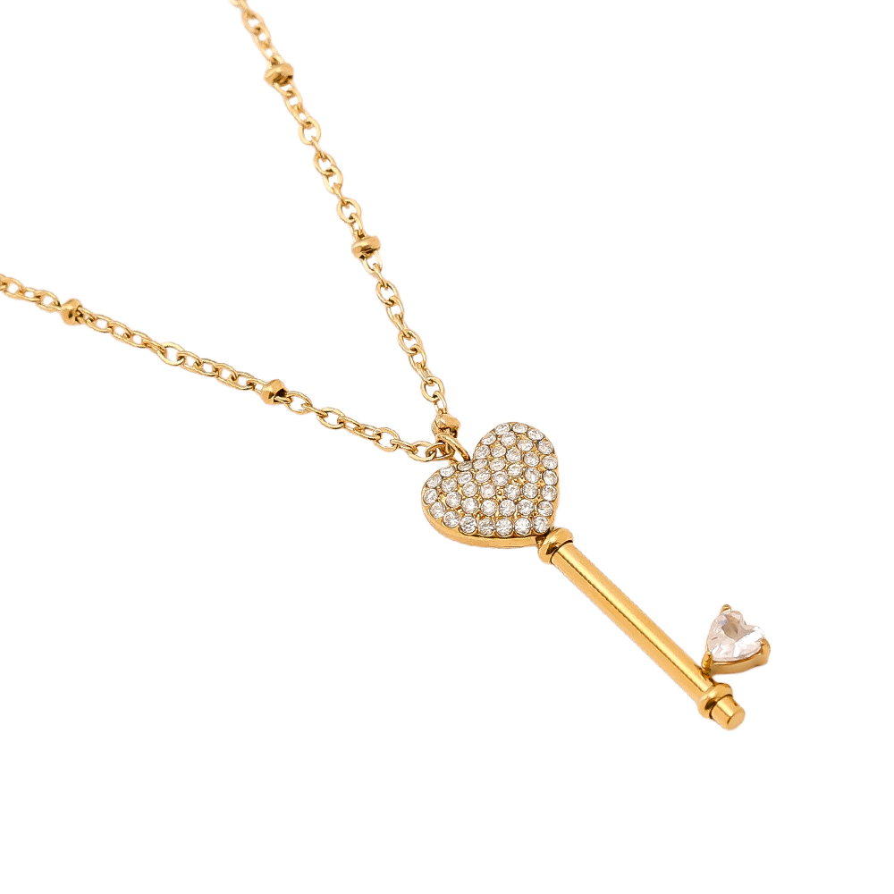 Edelstahl Halskette 60cm Diamond Heart Key