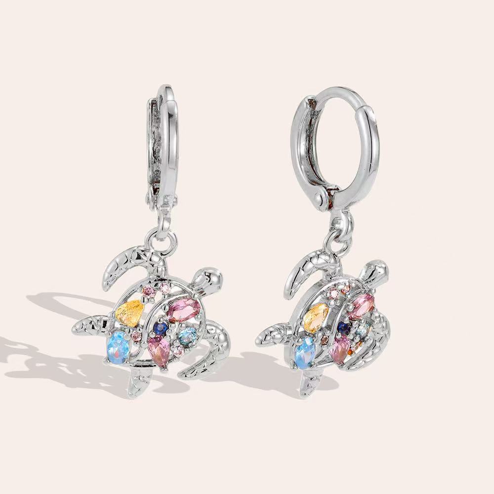 Vergoldete Ohrringe 29mm Zirkonia Schildkröte