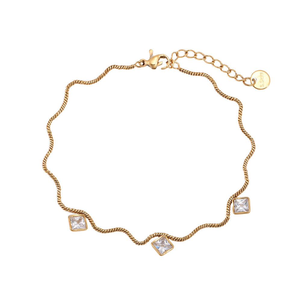 Edelstahl Armband 17cm Wellenkette mit Cube Zirkonia