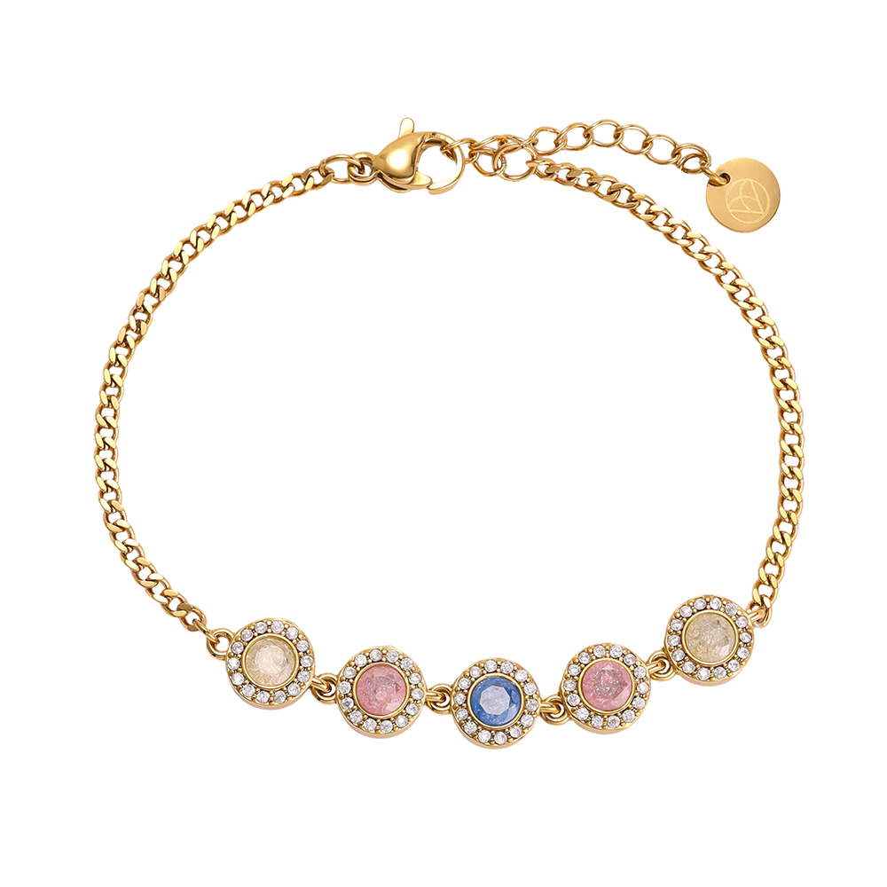 Edelstahl Armband 17cm 5 bunte funkelnde Zirkonia  