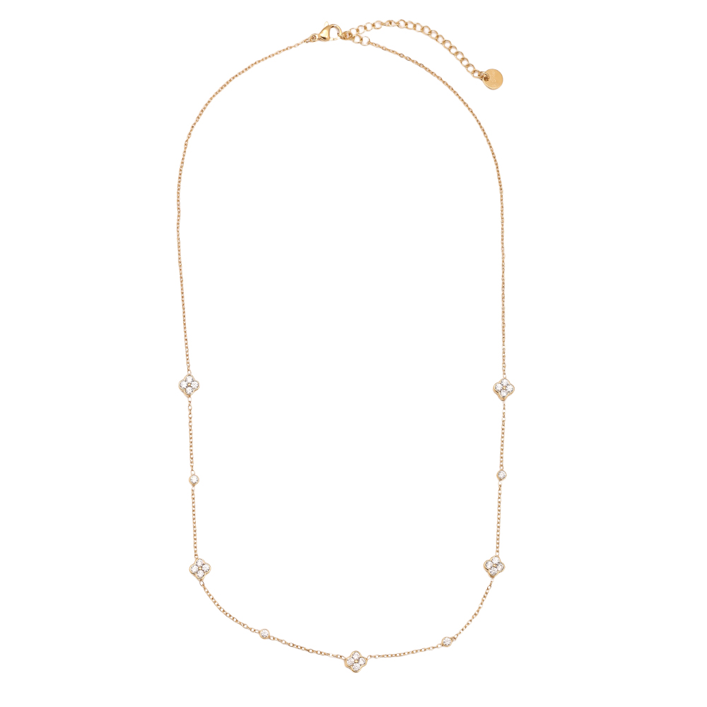 Edelstahl Halskette 43cm Small Diamond Flower
