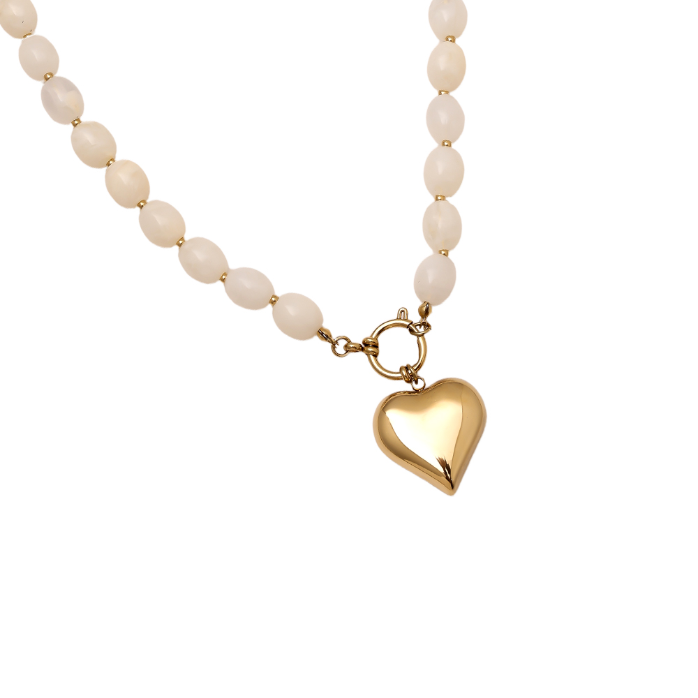 Edelstahl Halskette 48cm Heart In Acrylic Pearl