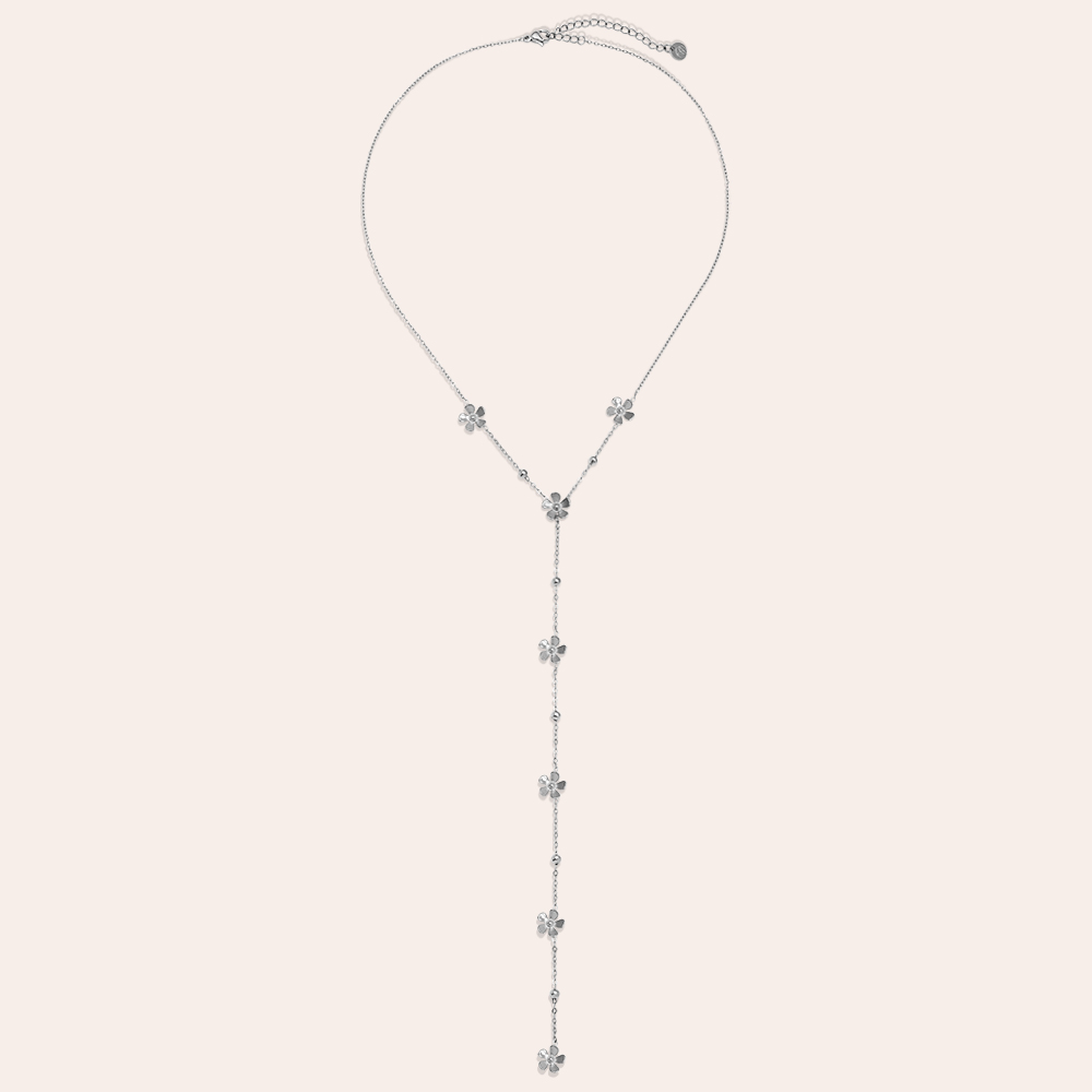 Edelstahl Halskette 41cm Y-Kette mit Blumen