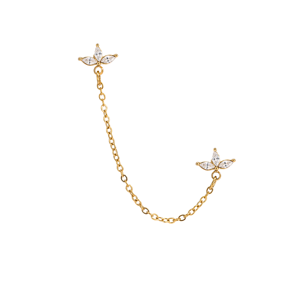 Edelstahl Ohrringe 60mm Blatt Zirkonia mit Kette  