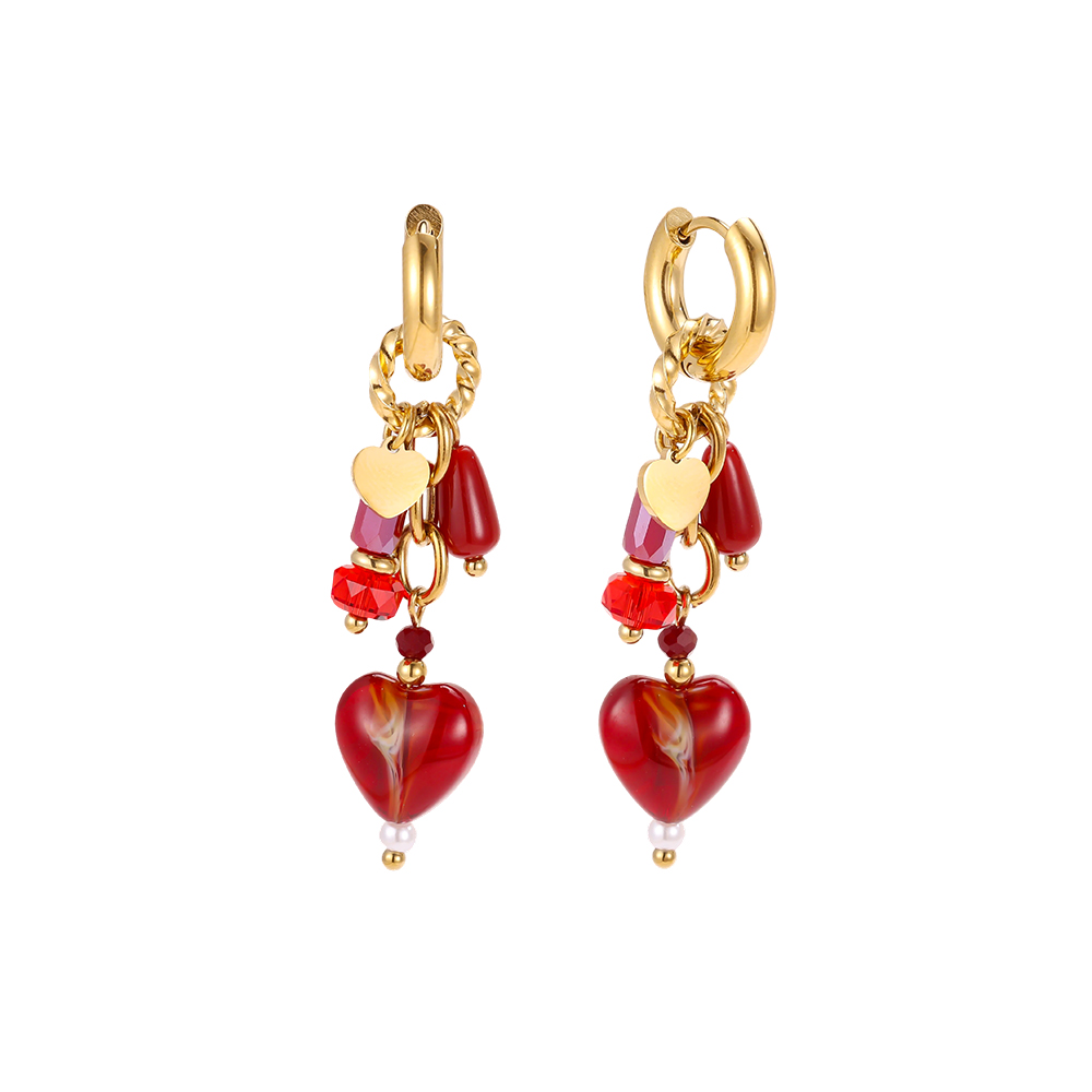 Edelstahl Ohrringe 48*14mm rotes Herz