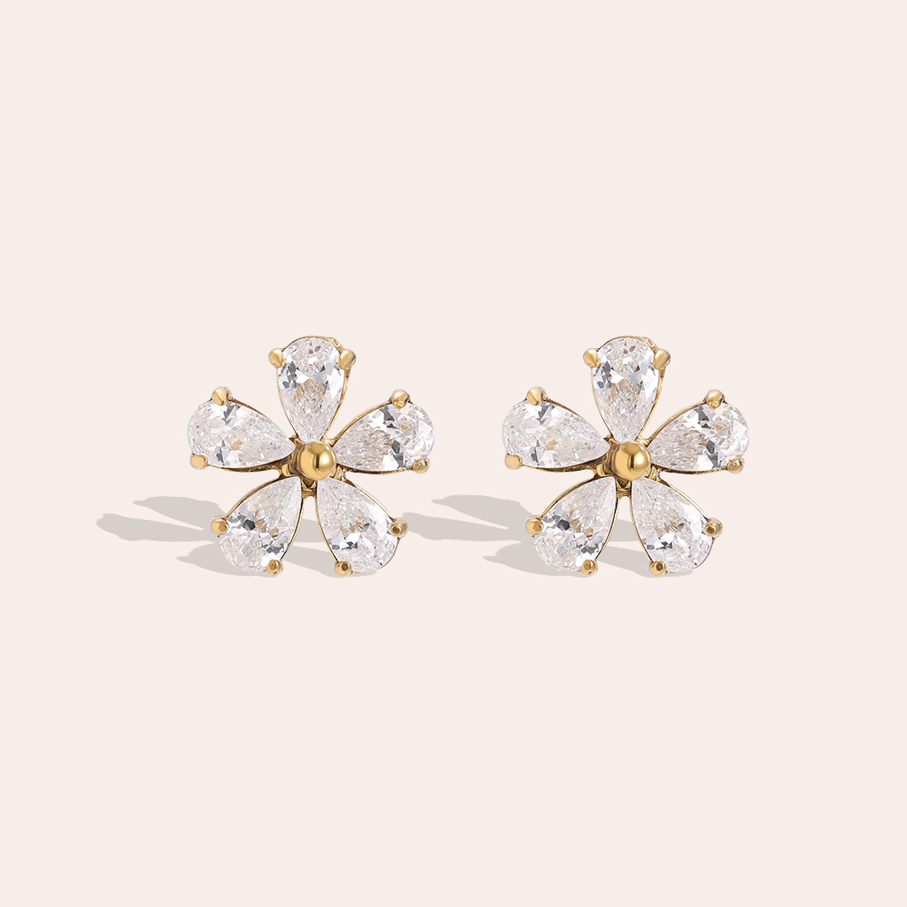 stainless steel earrings 1cm zirconia flower