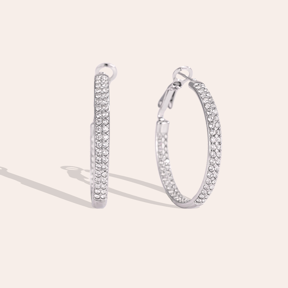 Edelstahl Ohrringe 32mm Zweireihig Zirkonia