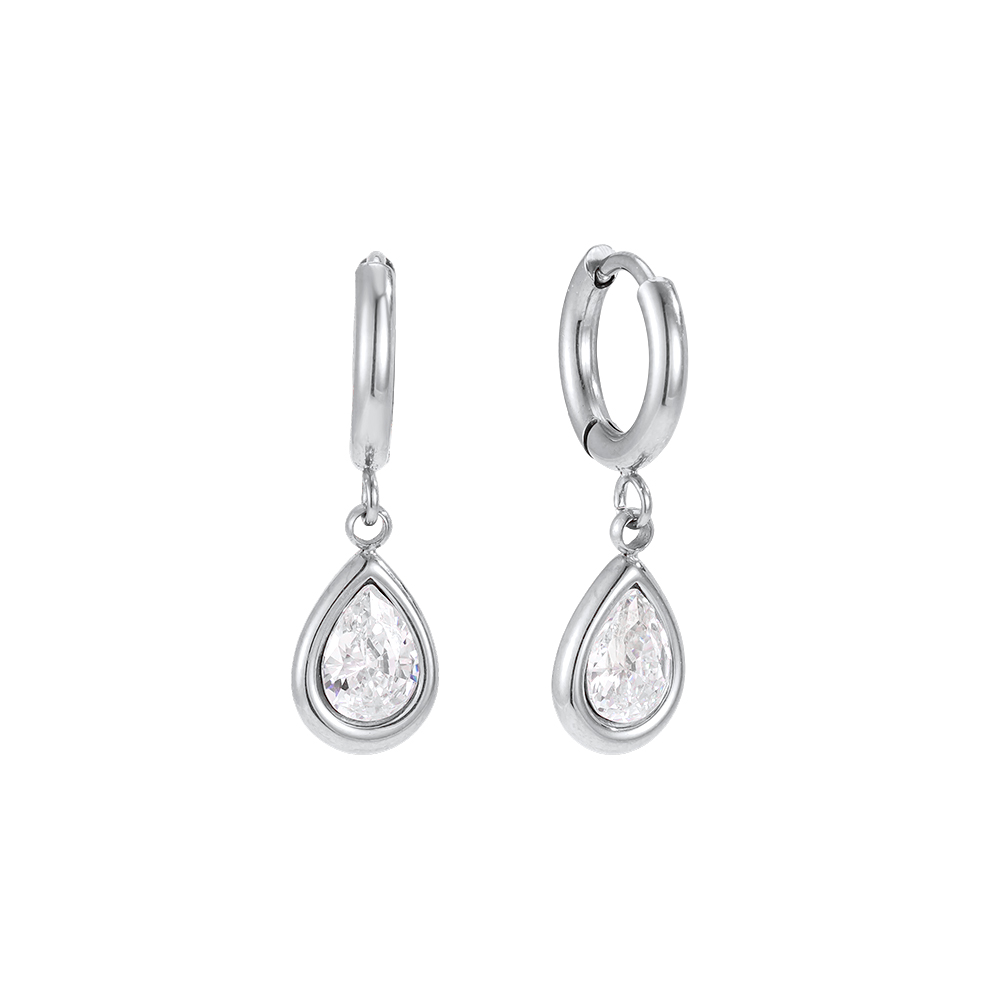 Edelstahl Ohrringe 23mm tropfenförmiger Zirkonia