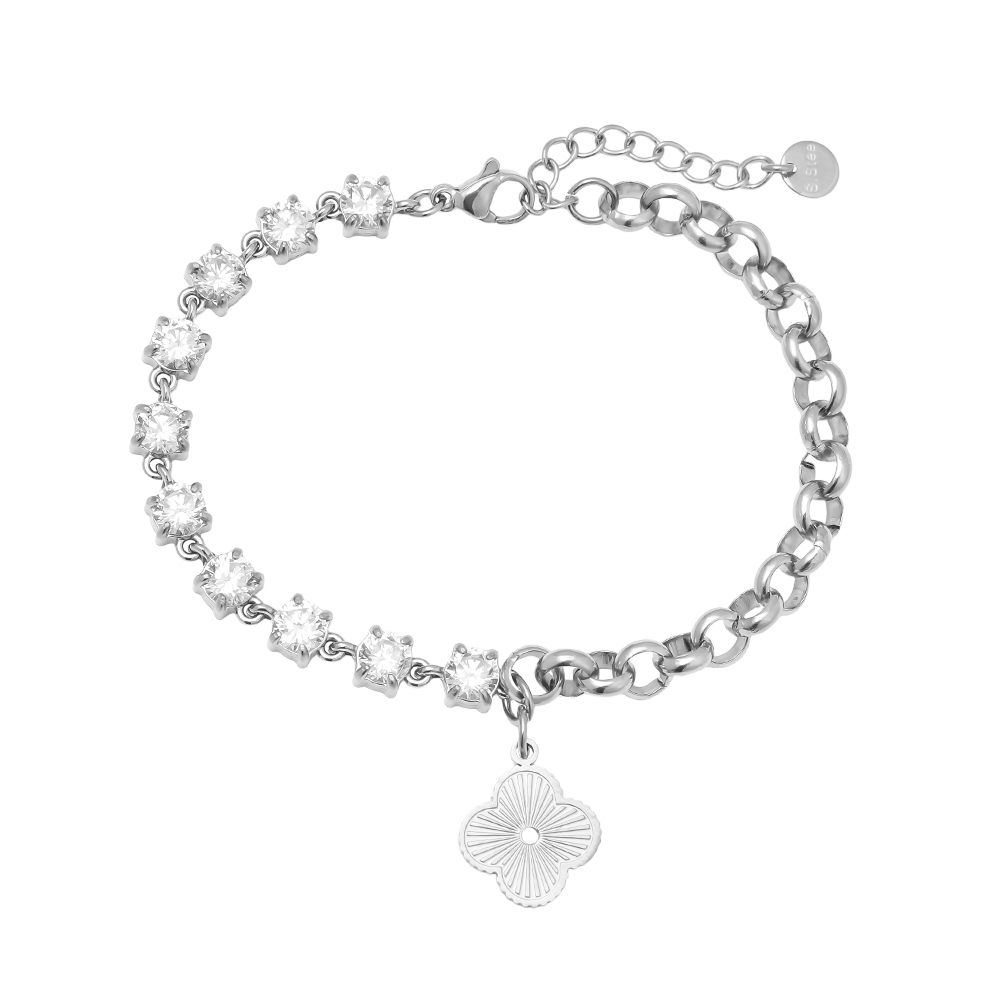 Edelstahl Armkette 16cm Half Diamond Chain With Lucky Flower