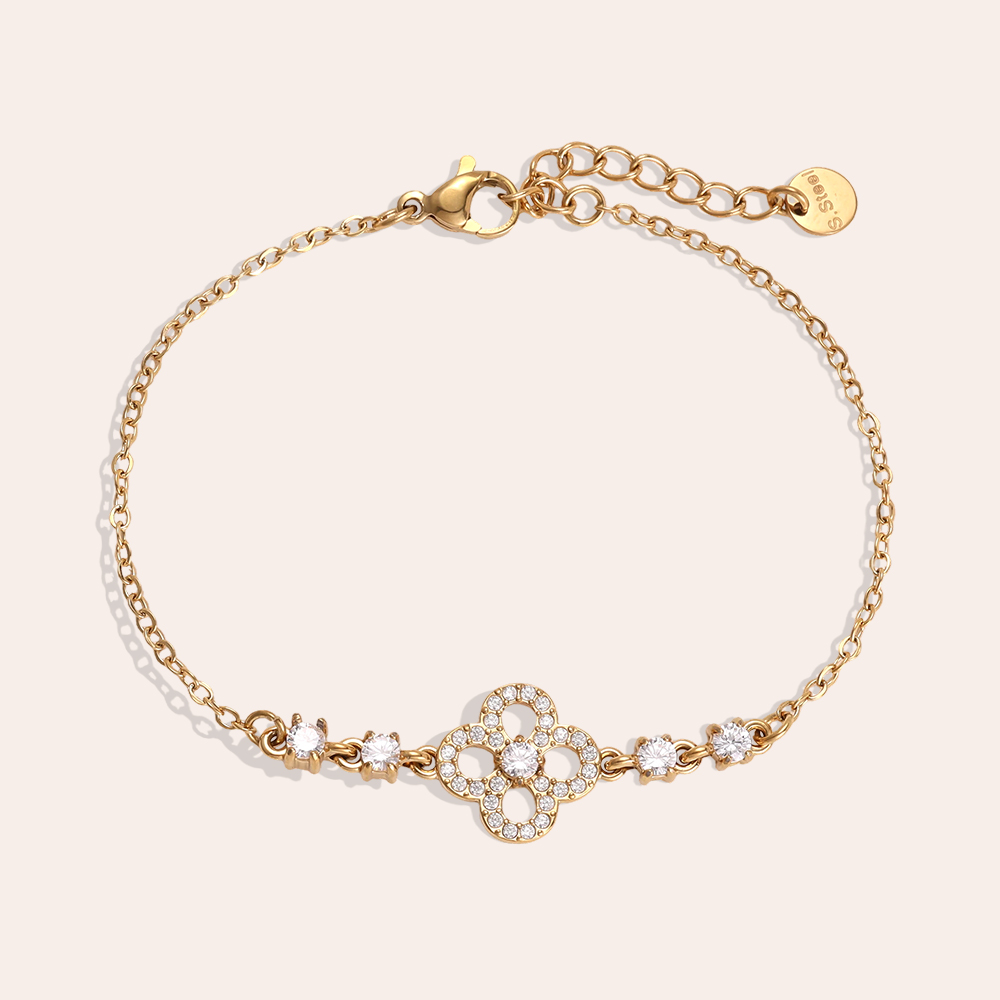 Edelstahl Armband 17cm Filigran Zirkonia Kleeblatt