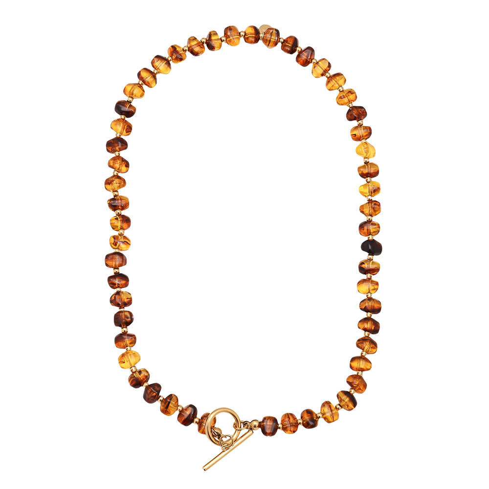 Edelstahl Halskette 45cm Acrylic Brown Beads