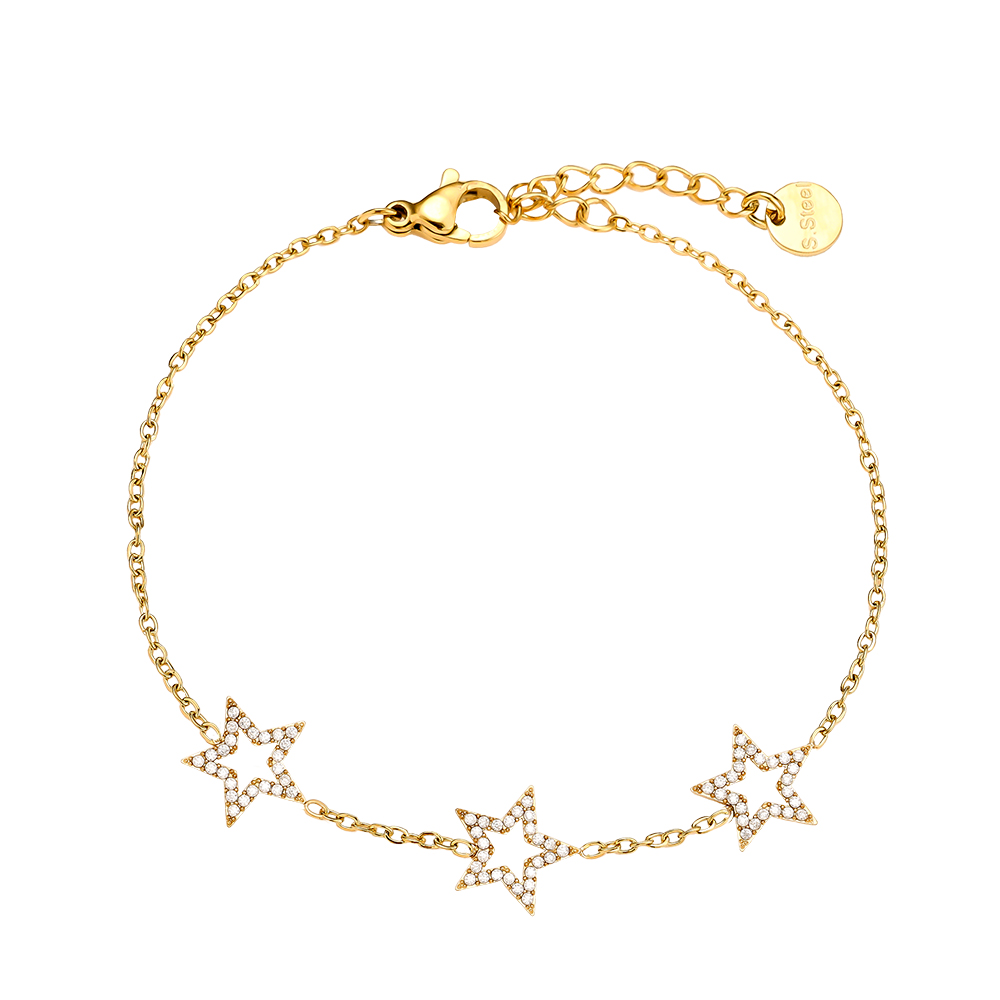 Edelstahl Armkette 17cm Three Diamond Star