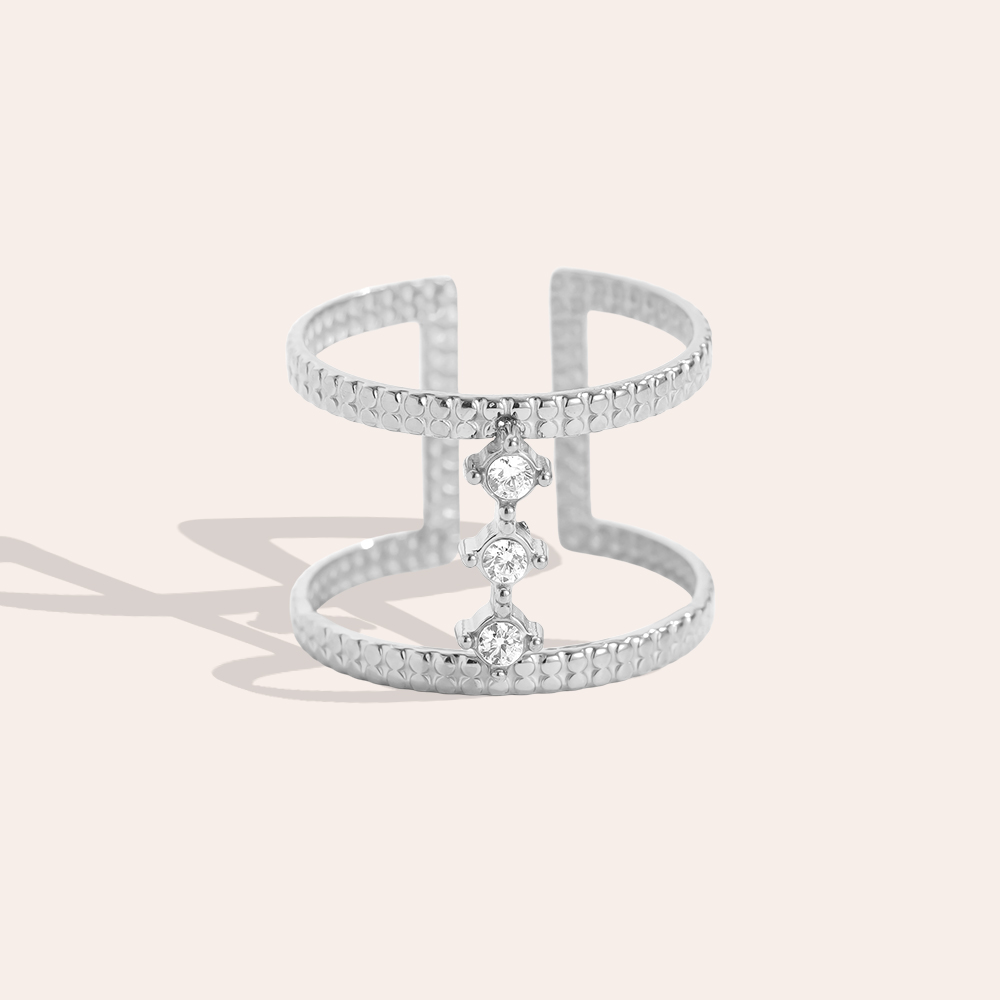 Edelstahl Ring Verstellbarer Doppel mit Zirkonia  