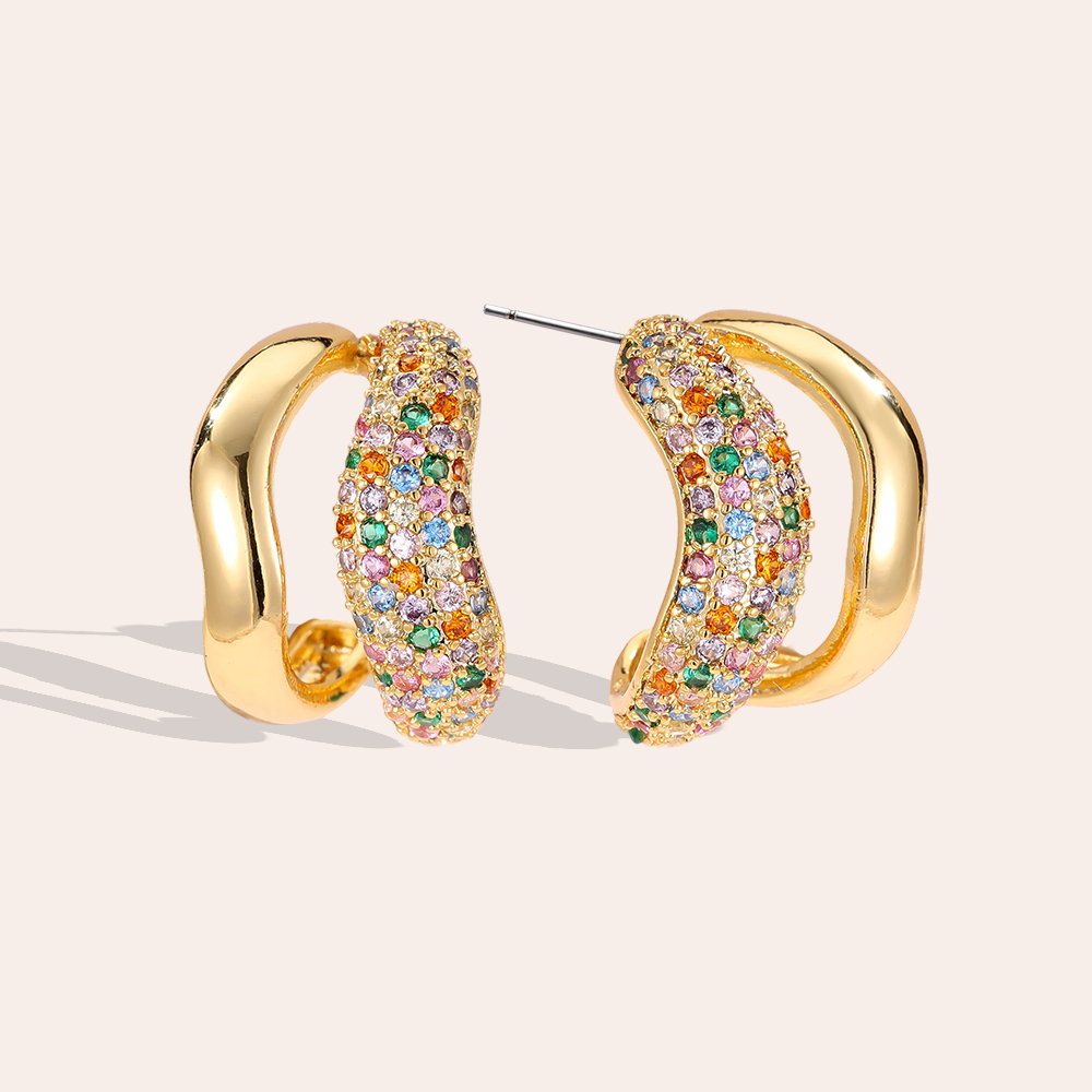 Vergoldete Ohrringe 18mm Zirkonia zweilagige Soft Wave