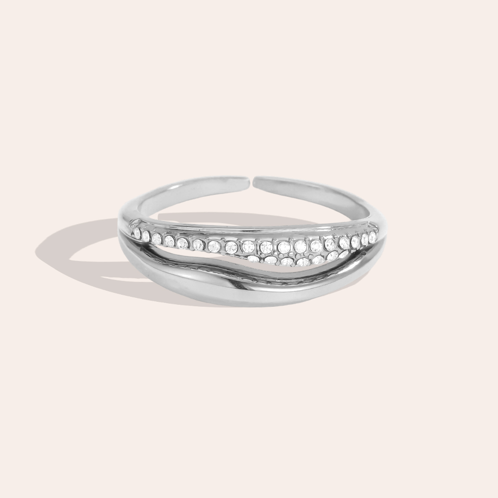 Edelstahl Ring Verstellbarer Doppel Zirkonia