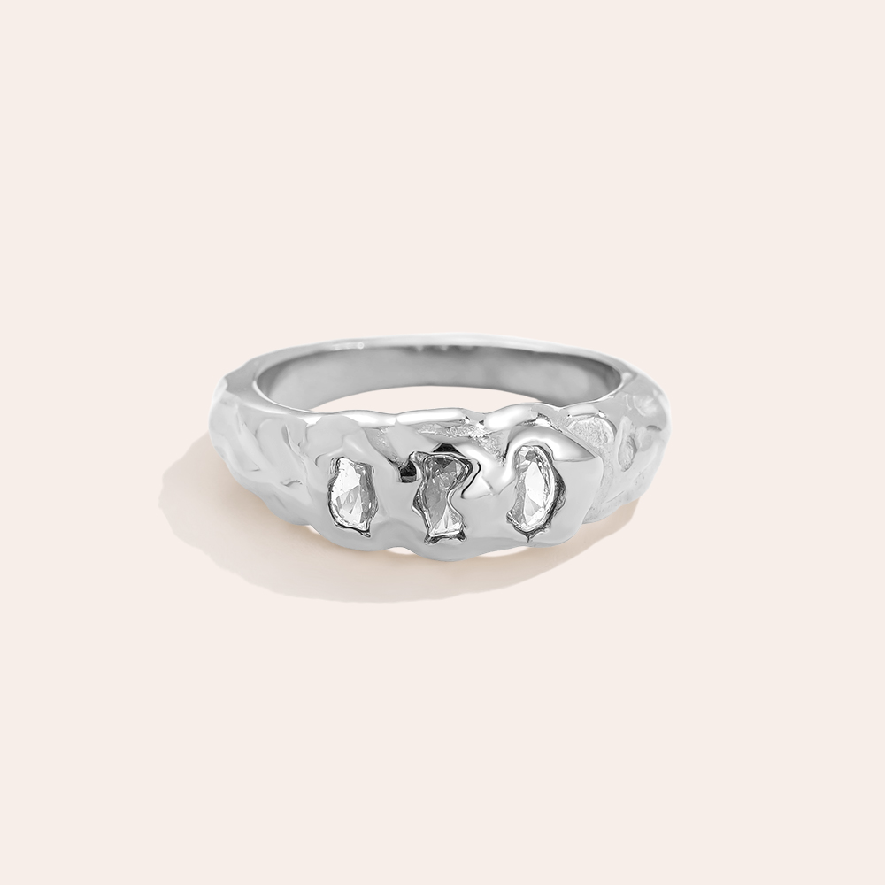 Edelstahl Ring Three Diamonds