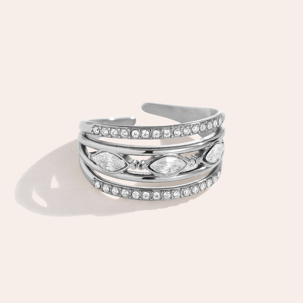 Edelstahl Ring Verstellbarer Dreilagiger mit einige Zirkonia 