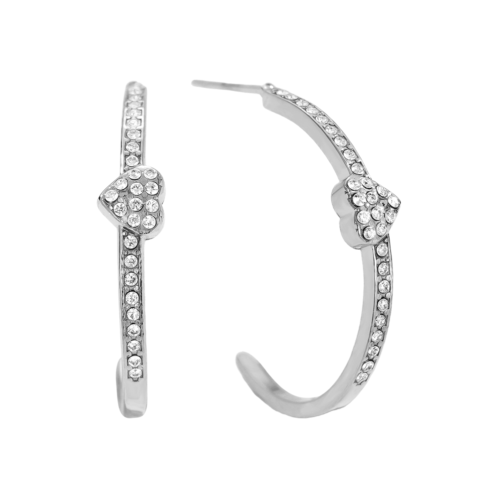 Edelstahl Ohrringe 2cm Heart In Diamond Hoop