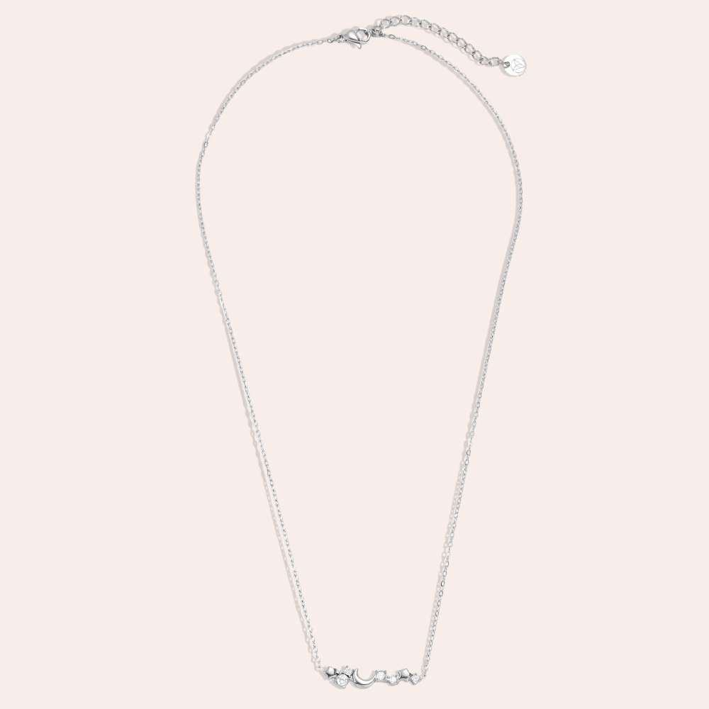 Edelstahl Halskette 40cm Sterne und Mond