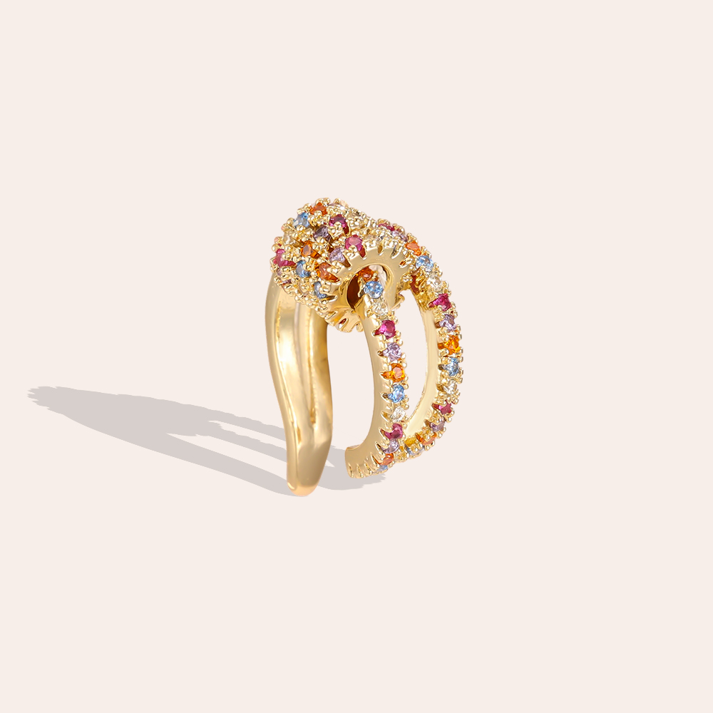 Vergoldete Ear-cuffs 15mm Doppellagiges Design mit kleinem Kreis Zirkonia