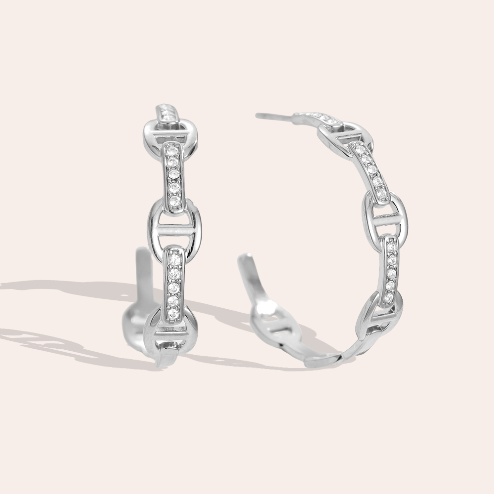 Edelstahl Ohrringe 3cm Pig Nose Diamond Half Hoop